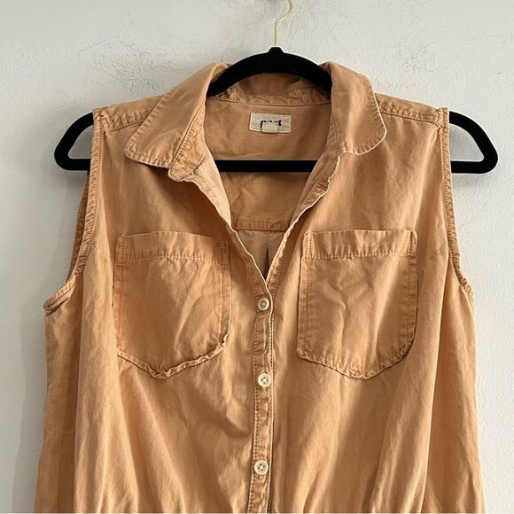 Pact Organic Cotton Sleeveless Button Front Romper Orange Size Medium Safari - Picture 3 of 12